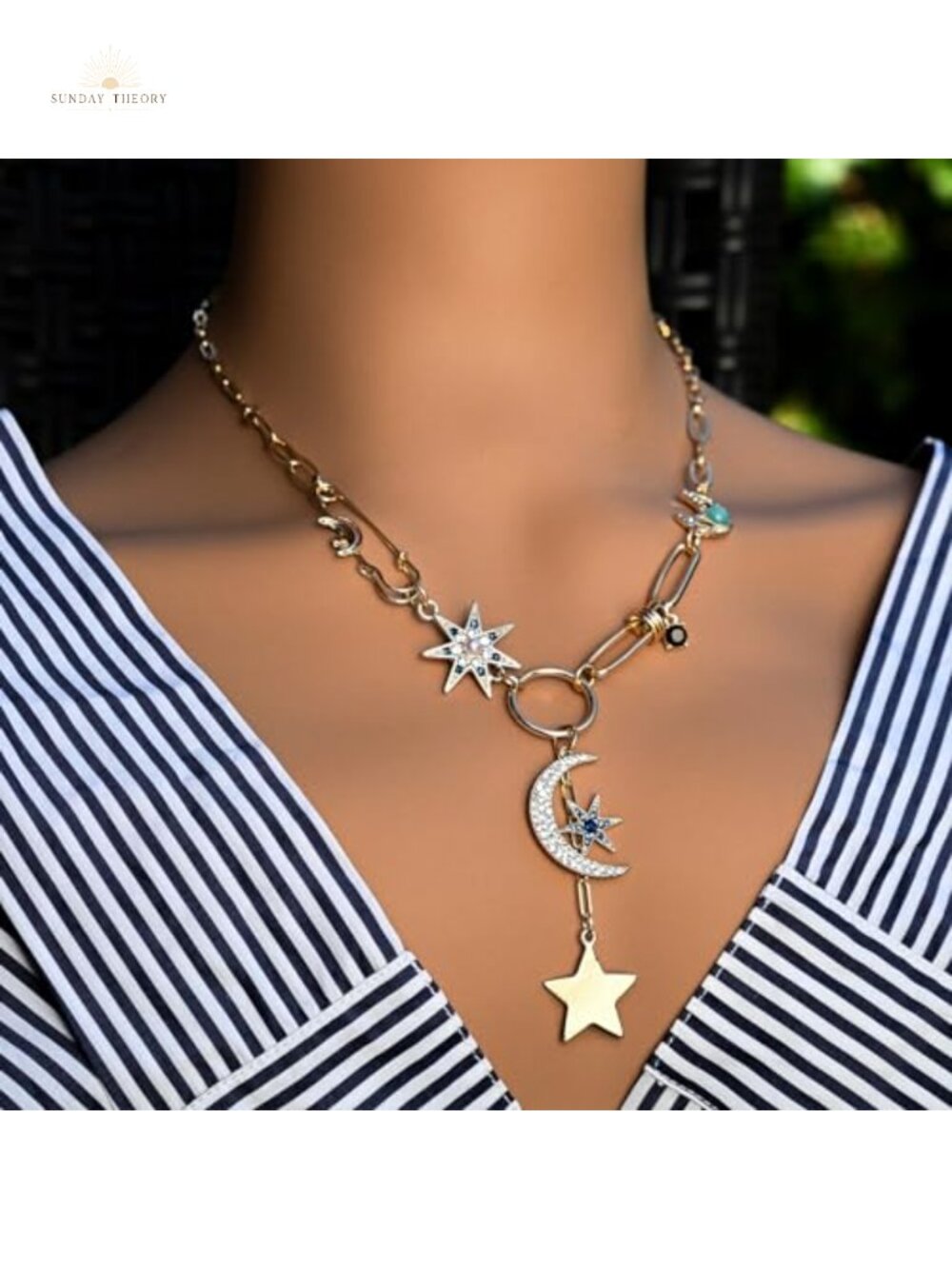 18K Gold Plated Moon Star Heart Pendant Necklace Chunky Chain Choker Women - Picture 3 of 6
